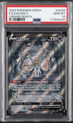 2023 POKEMON SWORD & SHIELD CROWN ZENITH #GG48 FULL ART/ZACIAN V PSA 10 - Image 1