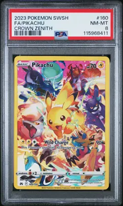 2023 POKEMON SWORD & SHIELD CROWN ZENITH #160 FULL ART/PIKACHU PSA 8 - Image 1