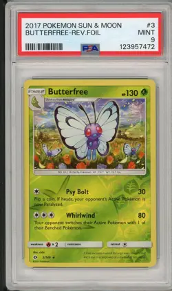2017 Pokemon Sun & Moon Base Set Butterfree Reverse Holo Foil #3 PSA 9 - Image 1