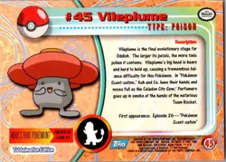 1999 Topps Pokemon Blue Logo Vileplume - Image 2