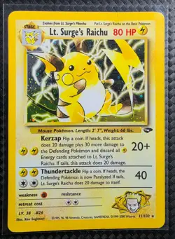 Lt. Surge's Raichu 11/132 Holo Rare Gym Challenge Pokemon Unlimited Holo MP - Image 1