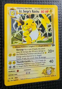 Lt. Surge's Raichu 11/132 Holo Rare Gym Challenge Pokemon Unlimited Holo MP - Image 3
