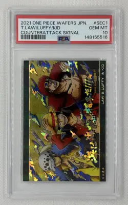 2021 One Piece Wafers SEC1 Counterattack Signal Kid Luffy Law PSA 10 GEM MINT - Image 1