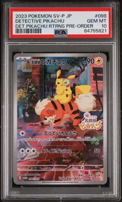 2023 Pokemon SV Promo JP Detective Pikachu Pre-Order Promo #098/SV-P PSA 10 - Image 1