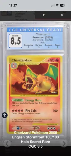 2008 Pokemon Stormfront Charizard 103/100 Secret Rare Holo - CGC 8.5 - Image 3