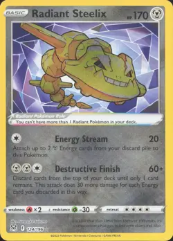 Radiant Steelix 124/196 Radiant Rare Lost Origin Pokemon Near Mint - Image 1