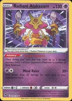 Radiant Alakazam 059/195 Radiant Rare Silver Tempest Pokemon Near Mint - Image 1