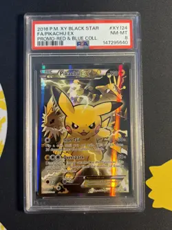 2016 Pokemon XY Black Star Promo #XY124 Pikachu EX Red & Blue Collection PSA 8 - Image 1