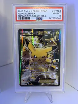 2016 Pokemon XY Black Star Promo #XY124 Pikachu EX Red & Blue Collection PSA 8 - Image 2