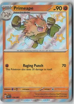 Primeape 170/091 Shiny Rare Paldean Fates Pokemon NM - Image 1