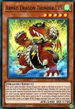 Yugioh 3x Armed Dragon Thunder LV5 x3 - BLVO-EN003 Super Rare 1st ED NM - Image 1