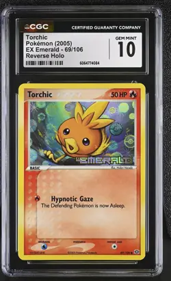 CGC 10 GEM MINT Torchic EX Emerald 69/106 Reverse Holo Stamped Pokemon Card - Image 1