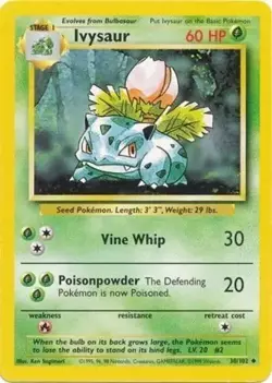 Ivysaur 30/102 Base Set Pokemon Card MP - Image 1