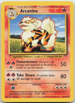 Arcanine 23/102 Uncommon Base Set Unlimited Pokemon Moderately Played - Image 1