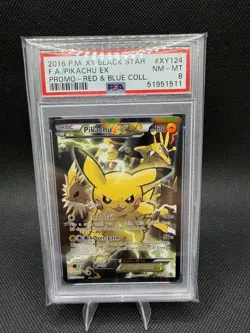 2016 POKEMON XY BLACK STAR PROMO RED & BLUE COLLECTION PIKACHU EX XY124 PSA 8 - Image 1