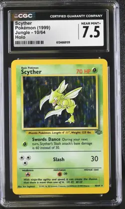CGC 7.5 NEAR MINT+ Scyther 10/64 Jungle Holo Pokemon Card - Image 1
