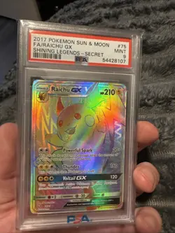 2017 POKEMON SUN & MOON SHINING LEGENDS SECRET #75 FULL ART/RAICHU GX PSA 9 - Image 1