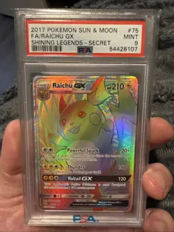 2017 POKEMON SUN & MOON SHINING LEGENDS SECRET #75 FULL ART/RAICHU GX PSA 9 - Image 3
