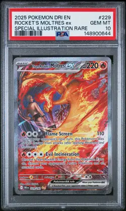 2025 POKEMON DRI EN-DESTINED RIVALS #229 TEAM ROCKET'S MOLTRES EX PSA 10 - Image 1