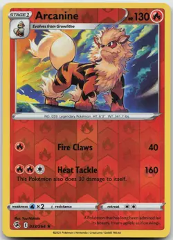 Arcanine 033/264 Rare Fusion Strike Pokemon Reverse Holo Near Mint - Image 1
