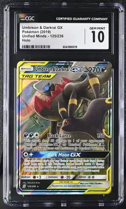 CGC 10 GEM MINT Pokemon Unified Minds Umbreon & Darkrai GX 125/236 - Image 1