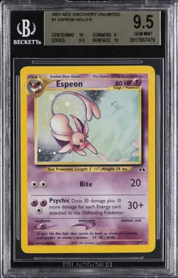 2001 POKEMON NEO DISCOVERY UNLIMITED HOLO #1 ESPEON BGS 9.5 - Image 1