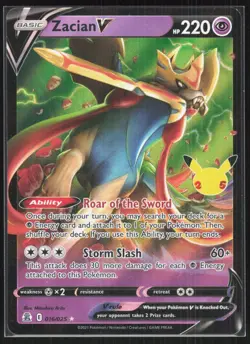 Zacian V 016/025 Holo V Rare Celebrations Pokemon NM 01-06-029 - Image 1