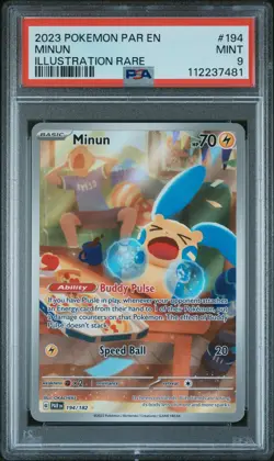 Minun 194/182 Illustration Rare Par En-paradox Rift Pokemon PSA 9 - Image 1