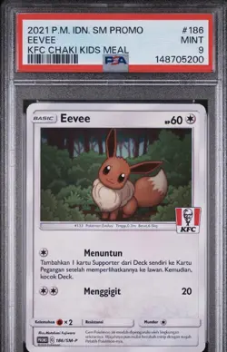 2021 Pokemon IDN SM Promo Eevee KFC Chaki Kids Meal #186 PSA 9 Mint - Image 1