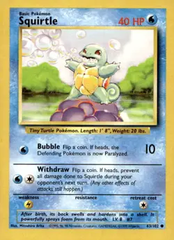 Squirtle 63/102 Common Base Set Unlimited Pokemon Lightly Played - Image 1