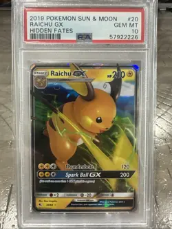 2019 POKEMON SM HIDDEN FATES #20/68 RAICHU GX PSA 10 - Image 1