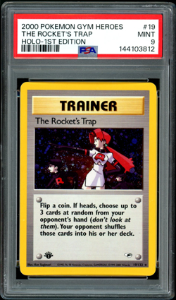 2000 POKEMON GYM HEROES HOLO-1ST EDITION #19 THE ROCKET'S TRAP PSA 9 - Image 1