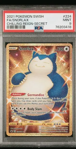 Pokemon 2021 Chilling Reign Snorlax 224/198 Secret Rare Full Art Holo PSA 9 - Image 1