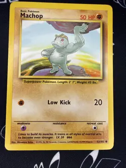 Machop 52/102 Common Base Set Shadowless Pokemon Unlimited - NM - Image 1