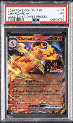 2024 POKEMON INDONESIAN SV-P PROMO GOOD DAY COFFEE PROMO #144 CHARIZARD EX PSA 7 - Image 1