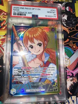 2025 ONE PIECE OP11-A FIST OF DIVINE SPEED ALTERNATE ART #041 NAMI PSA 10 - Image 1