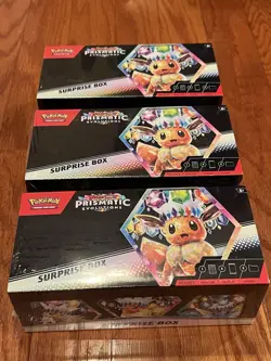 Pokemon Prismatic Evolutions Surprise Box X3 Sealed 12 Booster Packs W/Promo NEW - Image 1