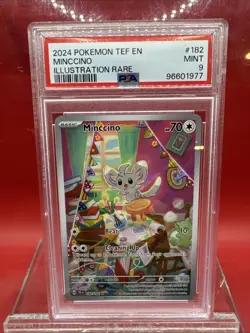 PSA 9 Mint 2024 Pokemon TEF EN Minccino 182/162 Illustration Rare - Image 1