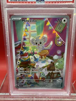 PSA 9 Mint 2024 Pokemon TEF EN Minccino 182/162 Illustration Rare - Image 2