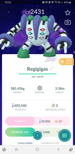 ✨Shiny (Schillernd) Regigigas Purified Pokemon GO✨ Mini PTC 80k - Image 1