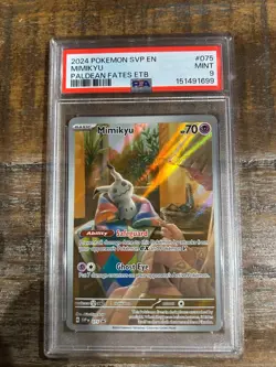 Pokemon 2024 15 SVP En Promo Paldean Fates ETB MIMIKYU #075 PSA 9 Mint RARE - Image 1