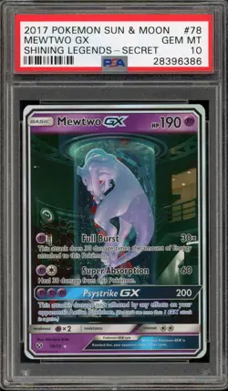 Pokemon Mewtwo GX Shining Legends Secret Rare #78 PSA 10 Gem Mint - Image 1