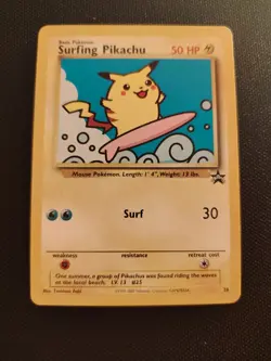 Pokemon Black Star Promo Card #28 Surfing Pikachu WOTC, Near Mint Condition - Image 1