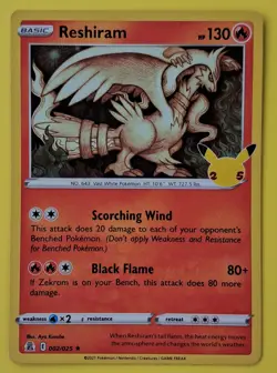 Pokemon TCG Reshiram 002/025 Celebrations Holo Rare 130 HP Basic English - Image 1