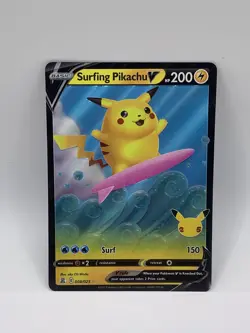 Pokemon TCG Surfing Pikachu V 008/025 Full Art Holo Rare Celebrations - Image 1