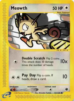 Pokemon Card Expedition Base Meowth 121/165. E Series 2002 - Image 1