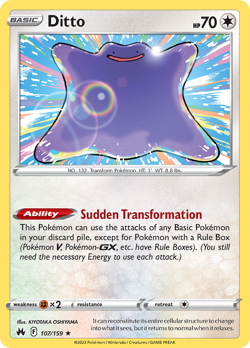 Ditto 107/159 Holo Rare Crown Zenith Pokemon Reverse Holo Near Mint - Image 1