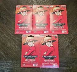 5x ENGLISH One Piece CCG: Carrying On His Will - Sleeved Booster Pack lot OP-13 - Image 1
