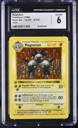 CGC 6 Magneton #9 Base Set 1st Edition Shadowless Holo Pokemon (1999) - Image 1