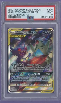 POKEMON SUN MOON UNIFIED MINDS #226/236 MEGA SABLEYE TYRANITAR GX TAG TEAM Psa 9 - Image 1